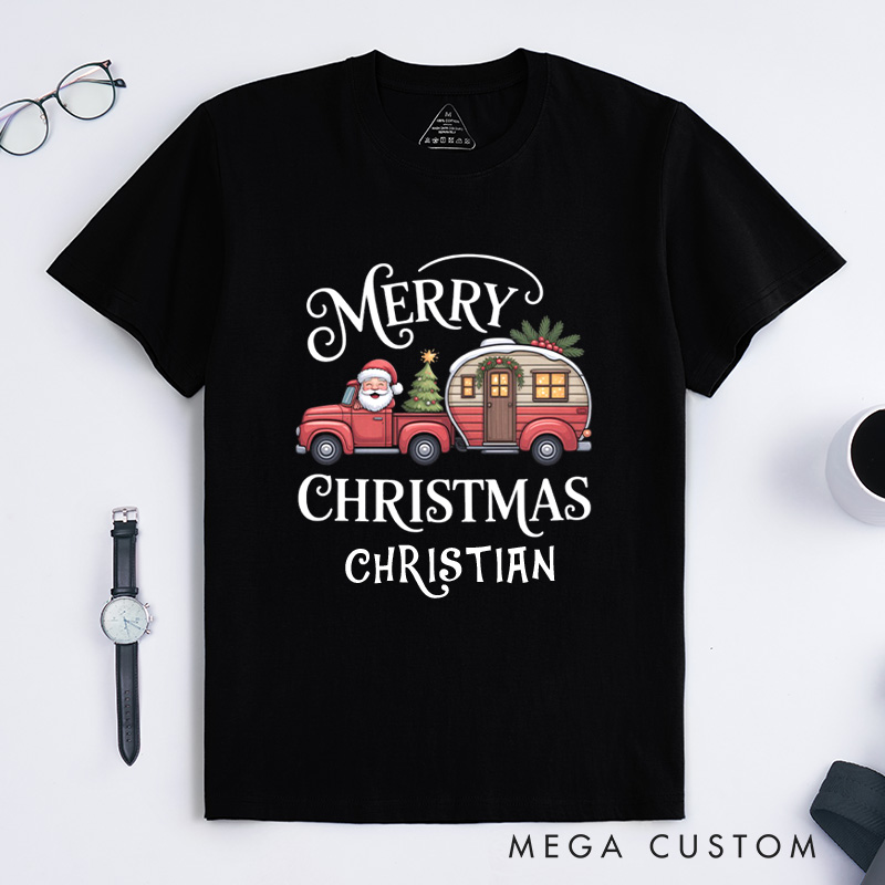 Personalized Merry Christmas T-Shirt Outdoor Camping Adventure Shirt Gift for Hiking Lover