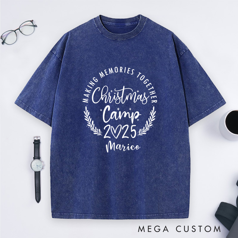 Personalized Making Memories Together Christmas Washed T-Shirt Christmas Camping T-Shirt Gift for Outdoor Lover