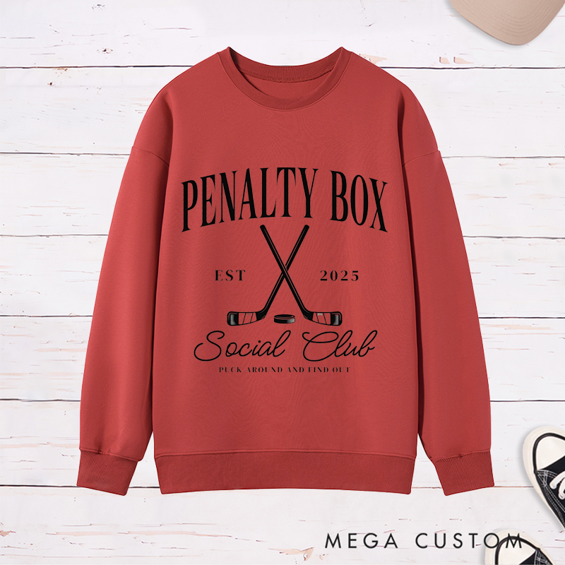 Personalized "Penalty Box Social Club" Hockey Sweatshirt with Customizable Year