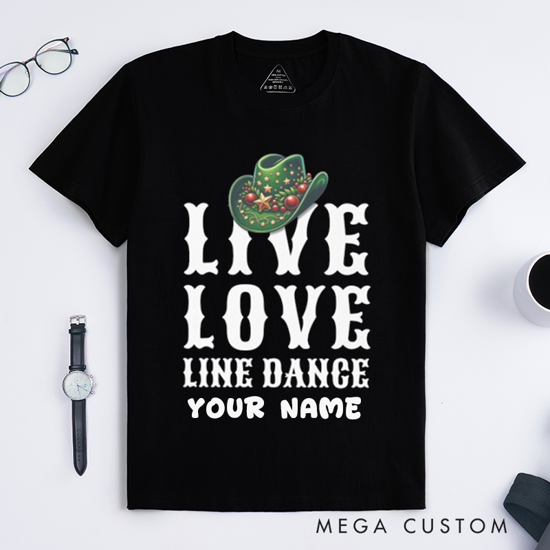 Personalized Line Dance T-Shirts Western Cowboy Hat Theme Perfect Gift for Men Unique Country Dance Lover Tee Custom Name Present for Dancers