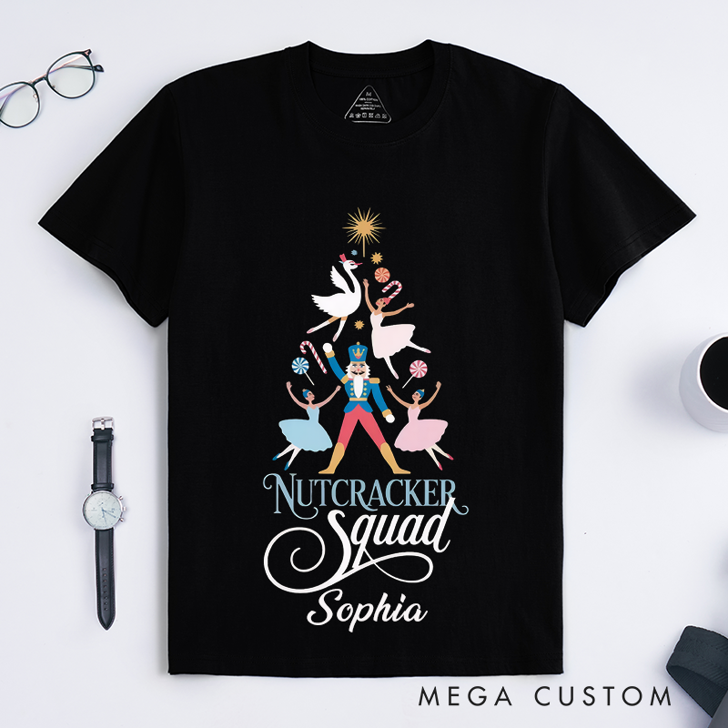 Personalized Ballet Christmas T-Shirt Custom Name Dance Squad Gift for Women Unique Dancer Shirt Best Christmas Present for Ballerina