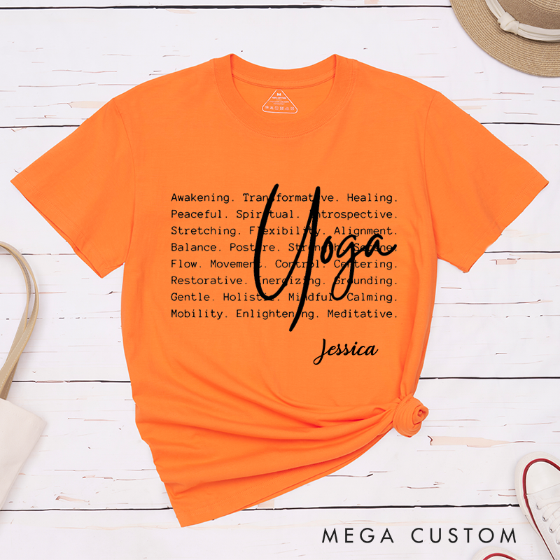 Personalized Yoga T-Shirt with Inspirational Word Art Design Custom Name Perfect Gift for Yoga Lover