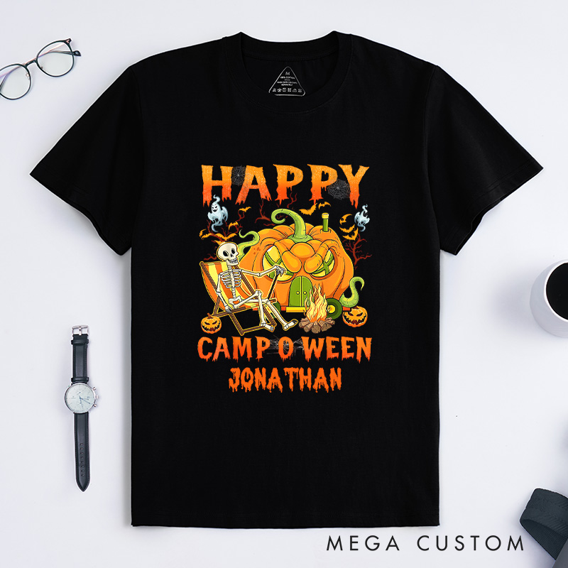 Personalized Camper Halloween T-Shirt Skeleton Camping RV Pumpkin T-Shirt Halloween Gift Outdoor
