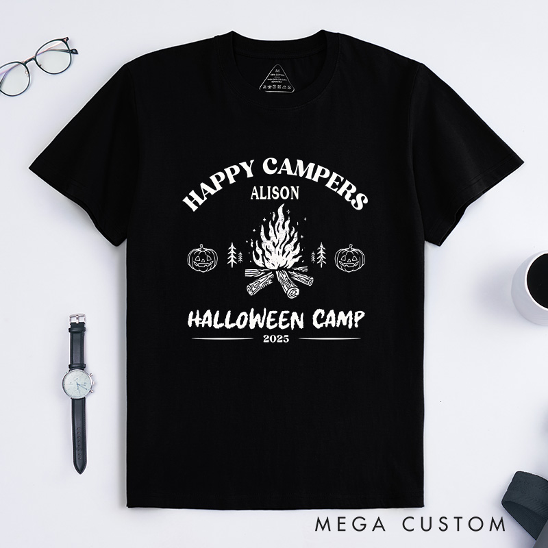 Personalized Halloween Happy Campers T-Shirt Outdoor Bonfire T-Shirt Halloween Gift for Hiking