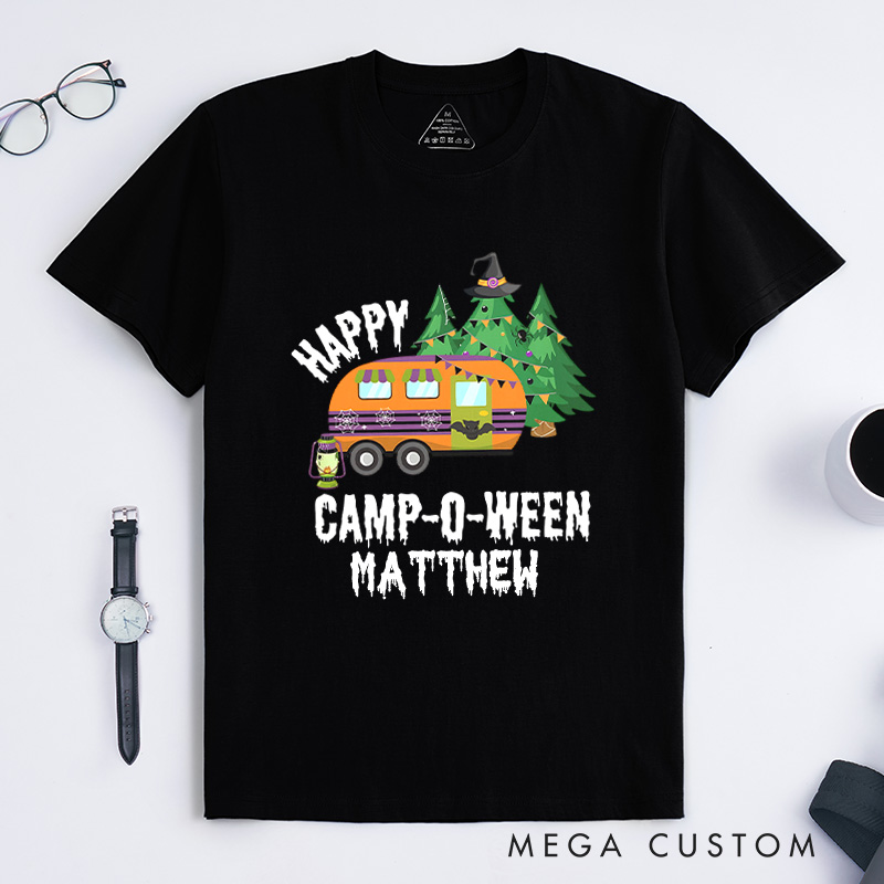 Personalized Happy Camper Halloween T-Shirt Outdoor Camping Adventure Shirt Halloween Gift