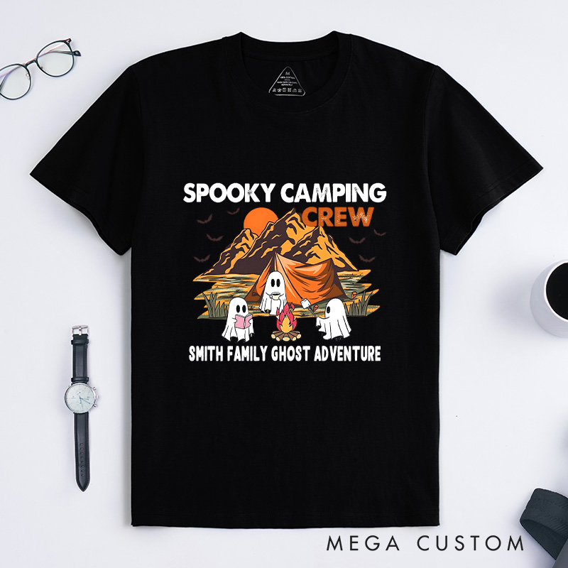 Personalized Spooky Camping Crew T-Shirt Ghostly Adventures T-Shirt Halloween Gift for Hiking Outdoors