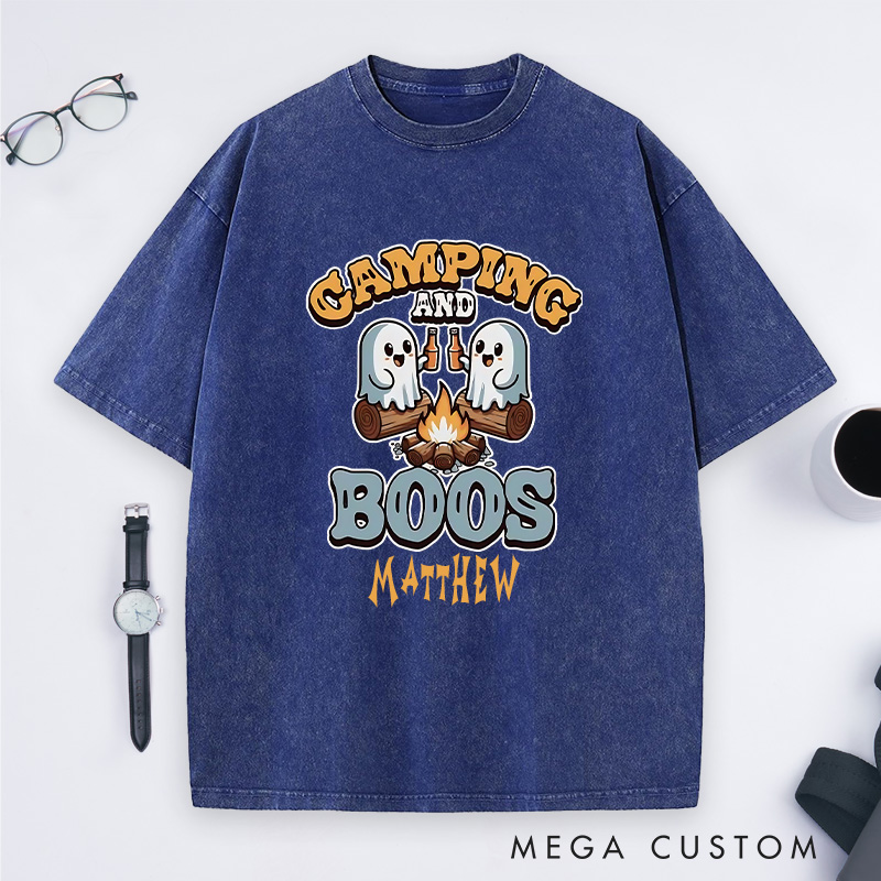 Personalized Camping and Boos Washed T-Shirt Halloween Camping Hiking Lovers Shirt Halloween Gift