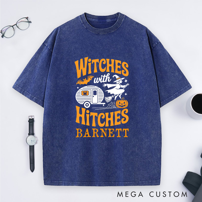 Personalized Camping Halloween Funny Witch Essential Washed T-Shirt Camping RV Pumpkin Shirt Gift Outdoor