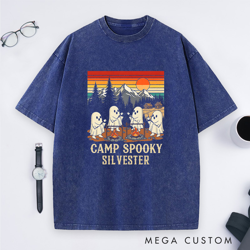 Personalized Funny Camp Spooky Washed T-Shirt Ghostly Adventures Shirt Halloween Gift Outdoor