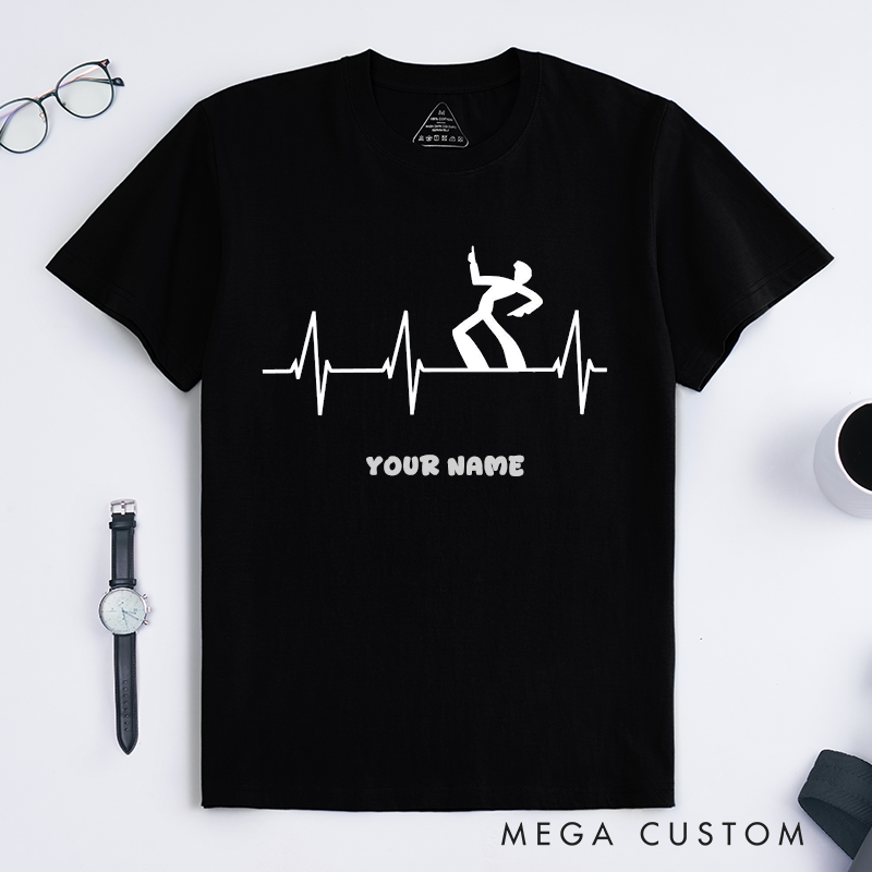 Personalized Dance Pulse T-Shirts Unisex Custom Name Gift Cool Dancer Silhouette Graphic Tee Unique Heartbeat Design Present for Dance Lovers