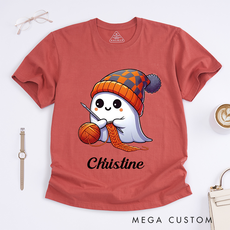 Personalized Halloween Ghost Classic T-Shirts for Knitting Lovers Funny Kintting Shirt 