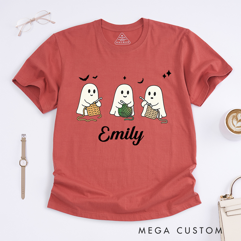 Personalized Crochet Ghost Classic T-Shirts for Crocheting Lovers Halloween Gift for Crocheter