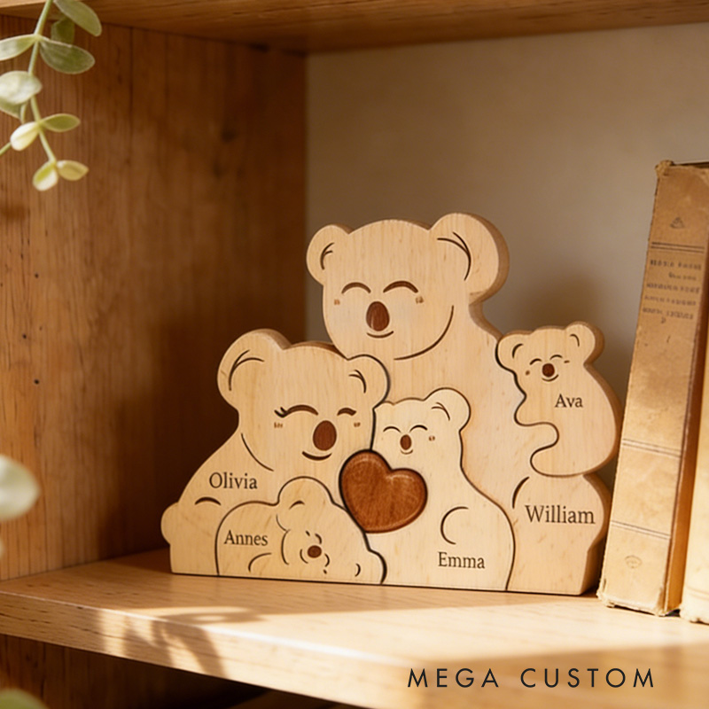 Personalized Family Puzzle Custom Wooden Koala Family Decor Custom Engraved Name Sign Home Decoration Gift