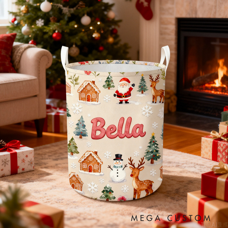 Personalized Christmas Laundry Basket Custom Name Hamper Foldable Storage Bin Durable Organizer For Holiday Decor Kids Playrooms Or Living Rooms