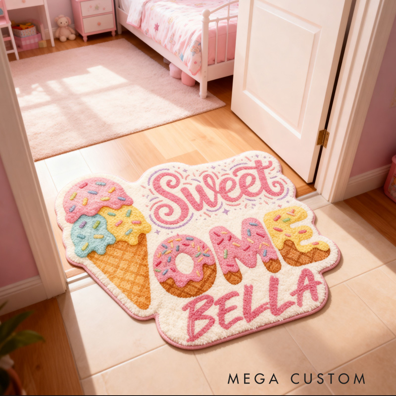 Personalized Sweet Home Ice Cream Rug Custom Name Soft Durable Doormat Decorative Accent For Kids Rooms Playrooms Or Home Decor Housewarming Gifts