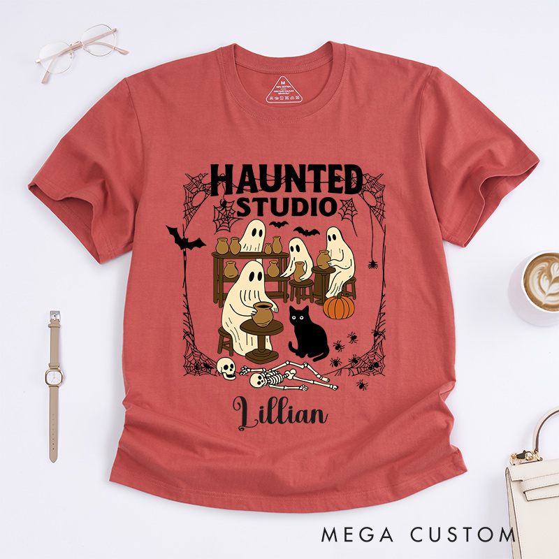 Personalized Haunted Studio Classic T-Shirts for Pottery Lovers Halloween Gift for Ceramics Artist