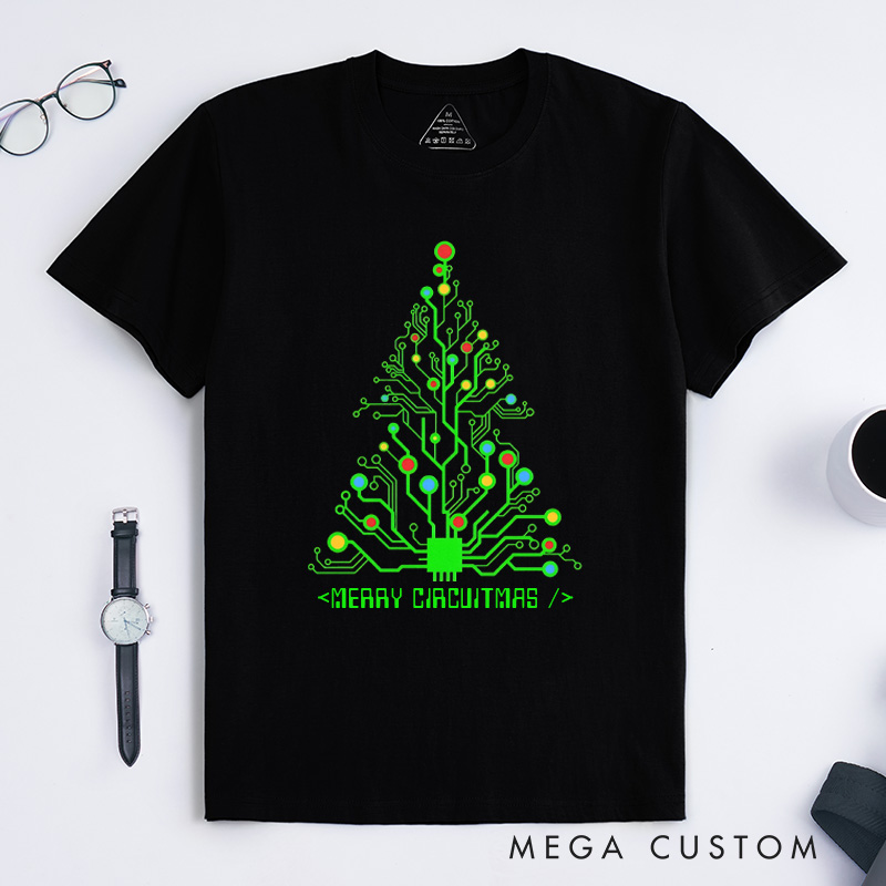 Personalized Merry Circuitmas T-Shirt Programmer Computer Technology Lovers Shirt Christmas Gift for Geek Nerd