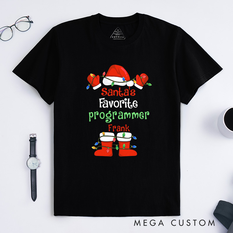Personalized Santa's Favorite Programmer T-Shirt Computer Technology Lovers Shirt Christmas Gift for Geek Nerd