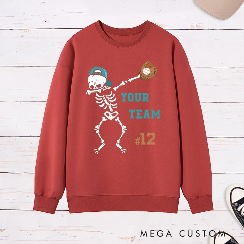 Personalized Skeleton Baseball Sweatshirt with Custom Team Name and Number