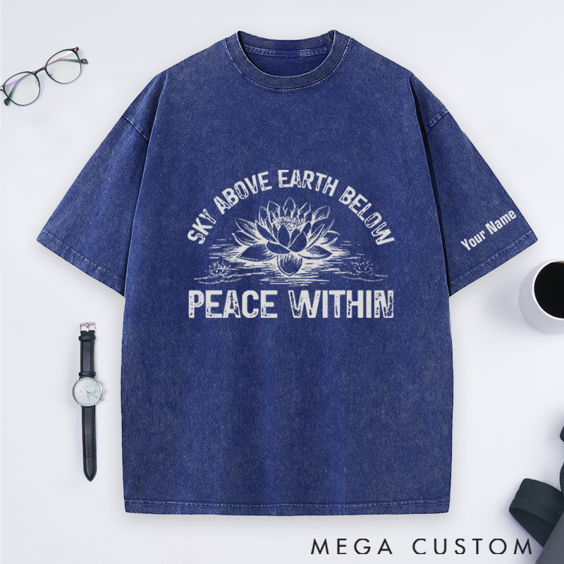 Personalized Yoga T-Shirt with Sky Above Earth Below Peace Within Design Perfect Gift for Yoga Lover