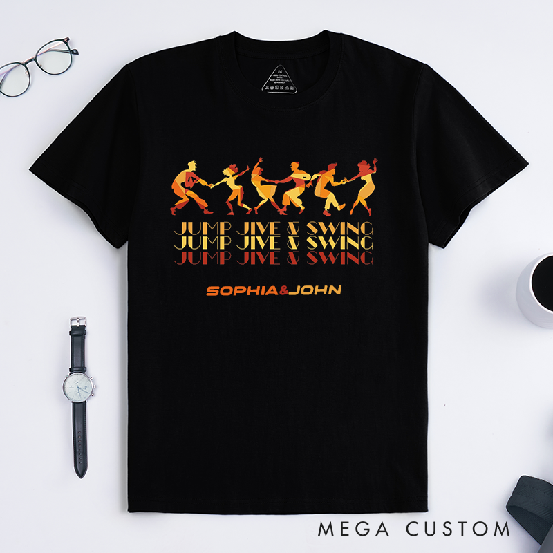 Personalized Jump Jive And Swing Dance T-Shirts Retro Swing Dance Gift for Dancer Men Women Custom Name Tee Unisex Cool Dancewear Present