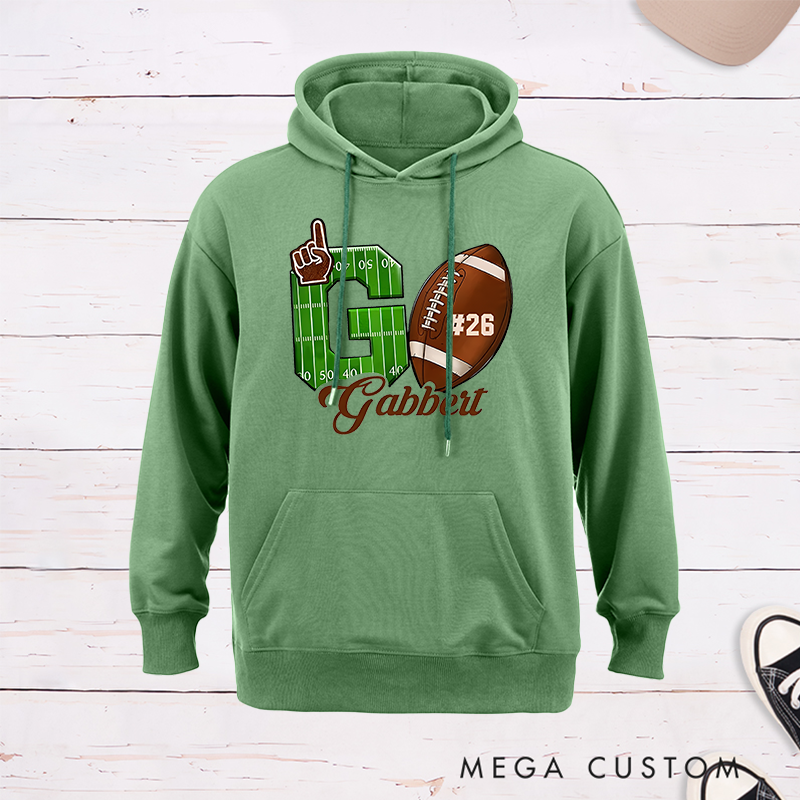 Personalized American Football Go Design Hoodie with Custom Name and Number