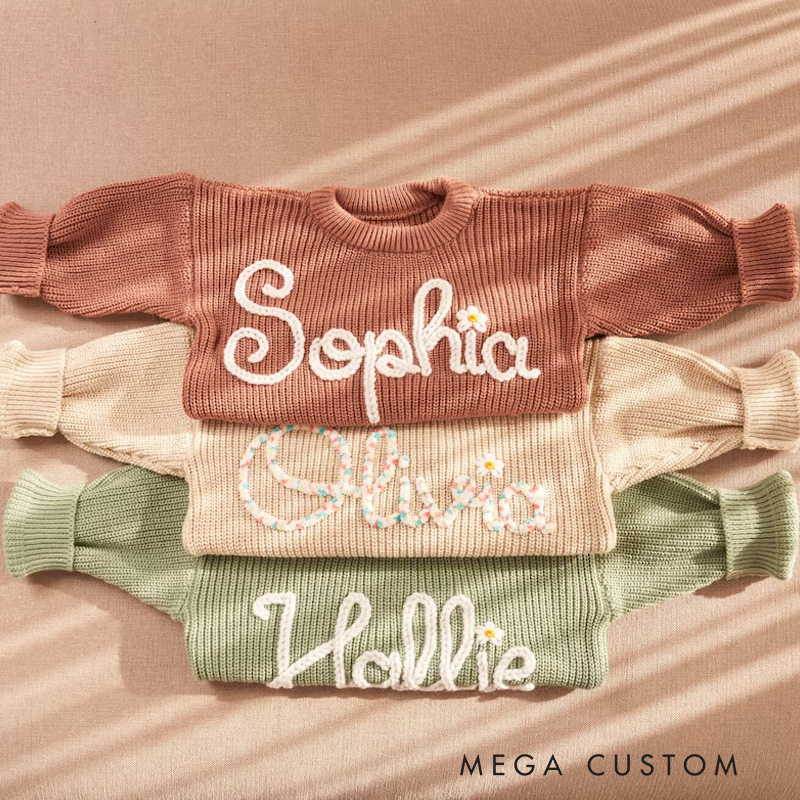Personalized Knit Sweater with Name Gift for Girls Boys Nursery Gifts
