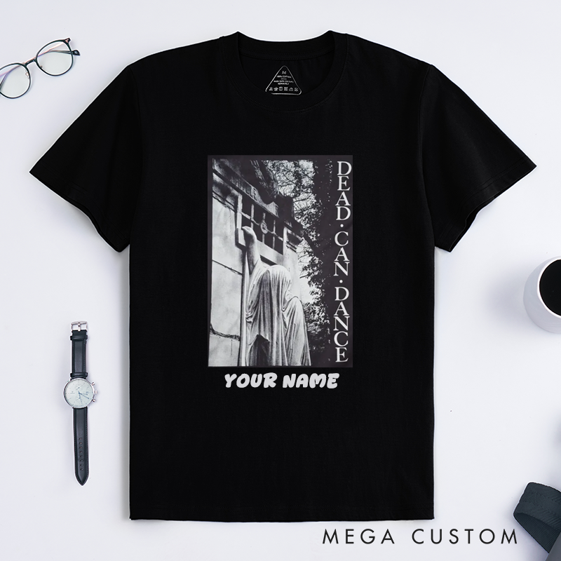 Personalized Gothic Art Statue T-Shirts for Men and Women Unique Vintage Dead Dance Graphic Tee Custom Name Gift for Friends Family Lovers