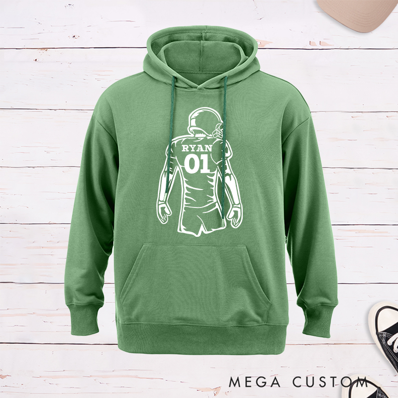 Personalized American Football Player Silhouette Design Hoodie with Custom Name and Number