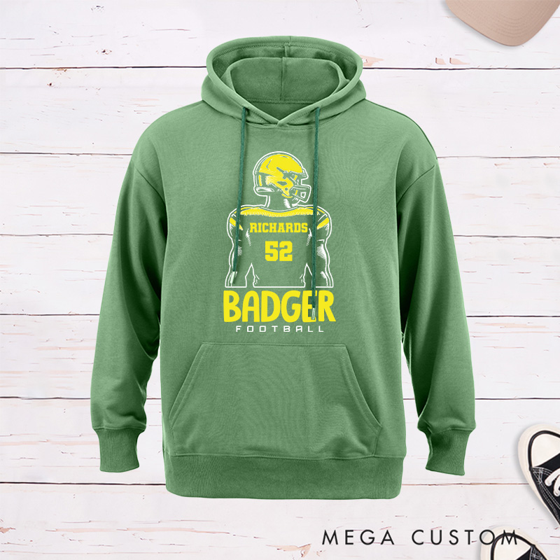 Personalized American Football Hoodie with Custom Team Name and Number on the Player Back