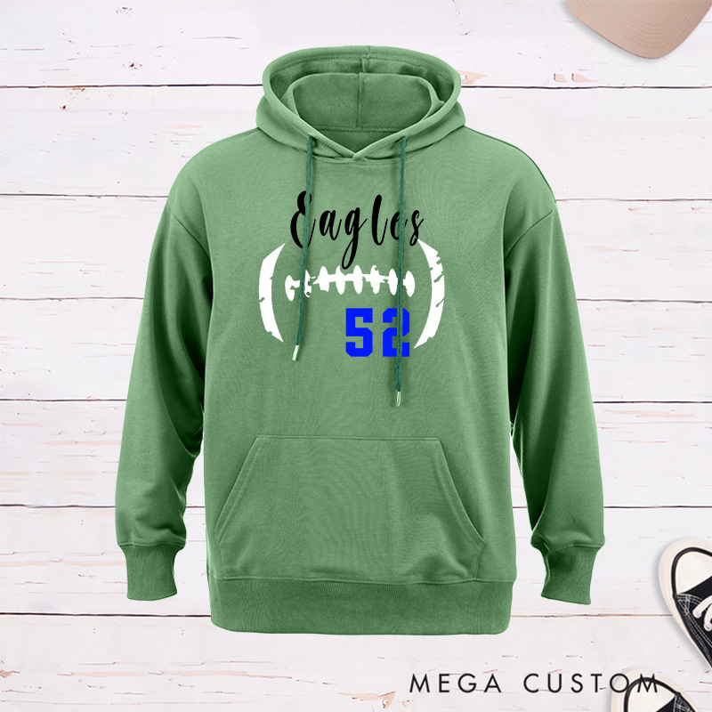 Personalized American Football Hoodie Customized with Your Team Name and Number, Game Day Shirt
