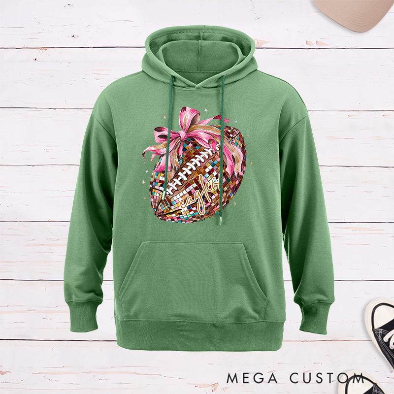 Personalized American Football Pink Disco Hoodies with Custom Name,Cute Girly Football Gift for Women