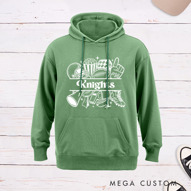 Personalized American Football Fun Iconic Design Hoddies with Custom Text and Number