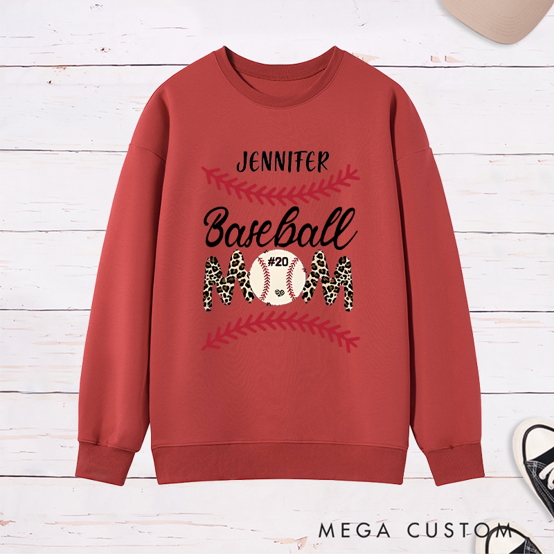 Personalized Baseball Mom Sweatshirt with Stylish Leopard Print and Number