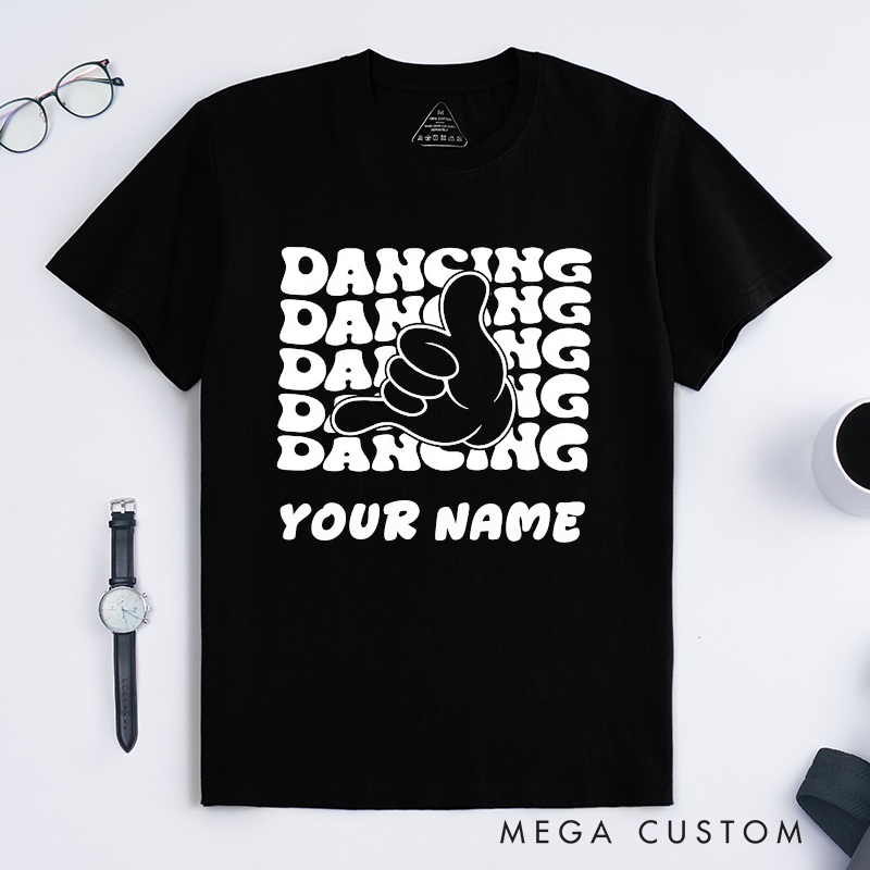 Personalized Dancing Hand Gesture T-Shirts Unisex Cool Retro Dance Gift Custom Name Fun Graphic Tee Unique Present for Dancer Friend 