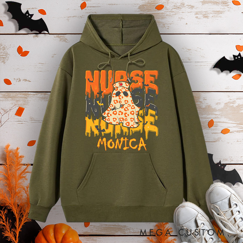 Personalized Hoodies for Nurse Customized Ghostly Design Hoodies Halloween Nurse Hoodie