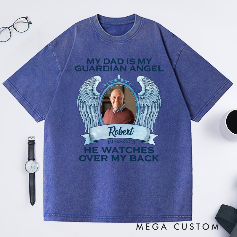 Personalized in loving Memory Washed T-Shirt Rest in Peace Shirt Heaven Shirt Custom Photo Shirt My Dad Is My Guardian Angel Shirt