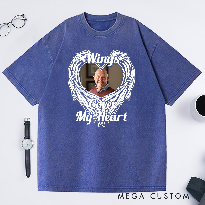 Personalized Memorial Washed T-Shirt Custom Funeral Photo Shirt Remembrance Shirt Sympathy T-Shirt for Loss of Father or Loved One Condolence Gift