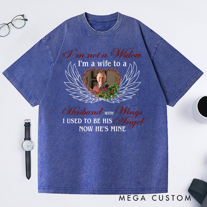 Personalized Memorial Photo Washed T-Shirt I'm A Wife To A Husband With Wings Shirt Condolence Gift