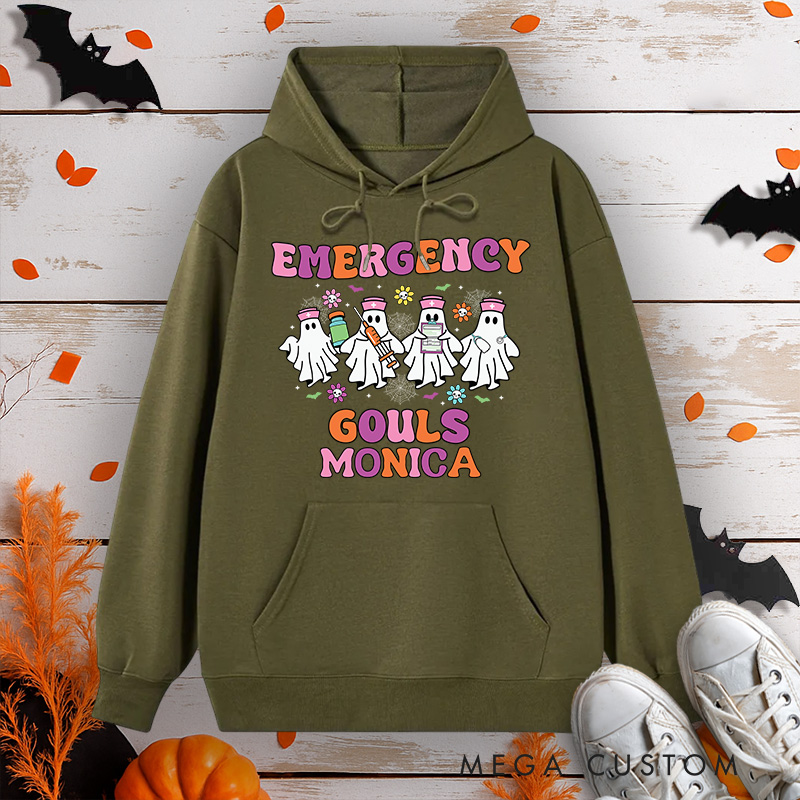 Personalized Hoodies for Nurse Customized Emergency Ghouls Nurse Design Hoodies Halloween Nurse Hoodie