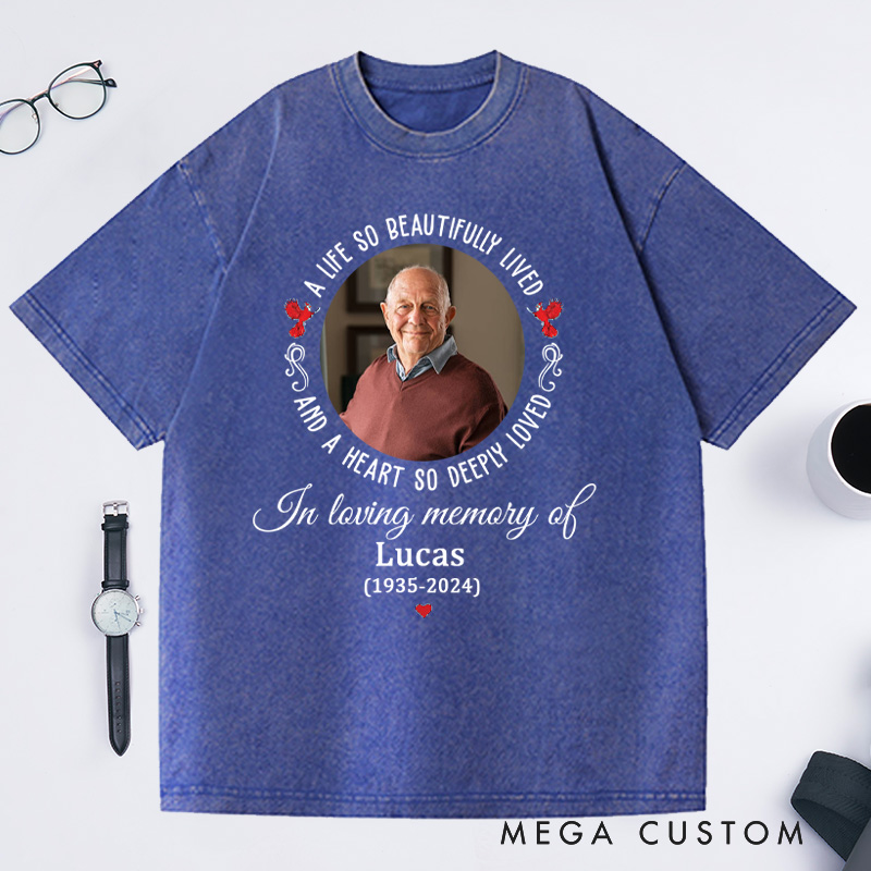 Personalized Memorial Washed T-Shirt Custom Funeral Photo Shirt Rest in Peace Memory Shirt Remembrance Shirt Gift for Loss of Grandfather or Loved One