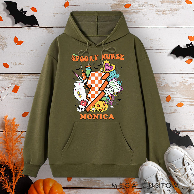 Personalized Hoodies for Nurse Customized Spooky Nurse Retro Collage Design Hoodies Halloween Nurse Hoodie
