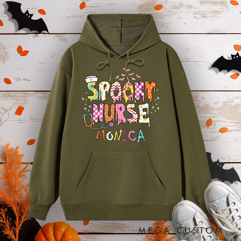 Personalized Hoodies for Nurse Customized Spooky Nurse Fun and Colorful Design Hoodies Halloween Nurse Hoodie