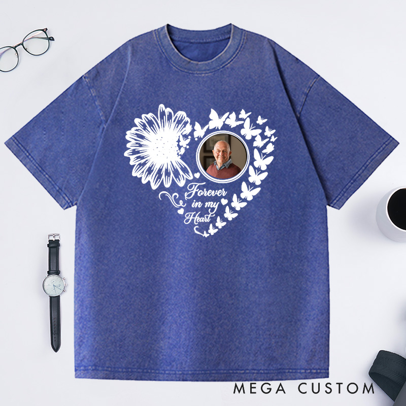 Personalized Photo Washed T-Shirt Forever in My Heart Memorial T-Shirt For Loss of Grandfather or Loved One Condolence Gift