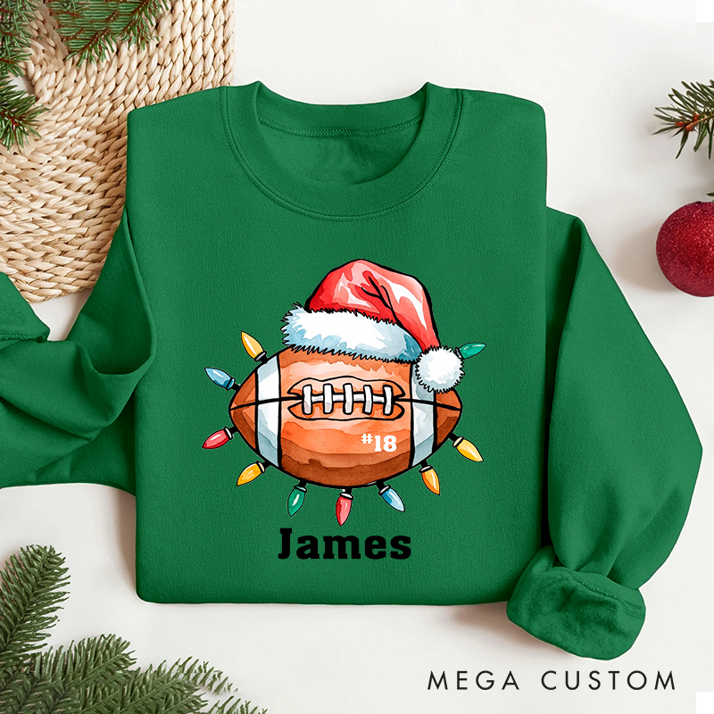 Personalized American Football Design Christmas Sweatshirt with Custom Name and Number