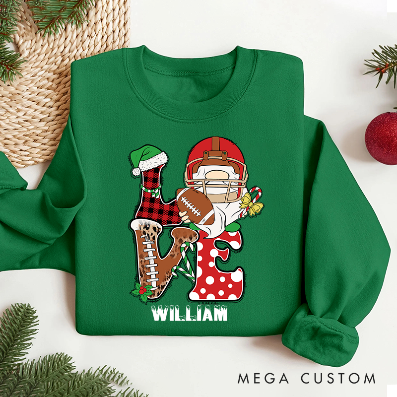 Personalized American Football Love Design Christmas Sweatshirt with Custom Name
