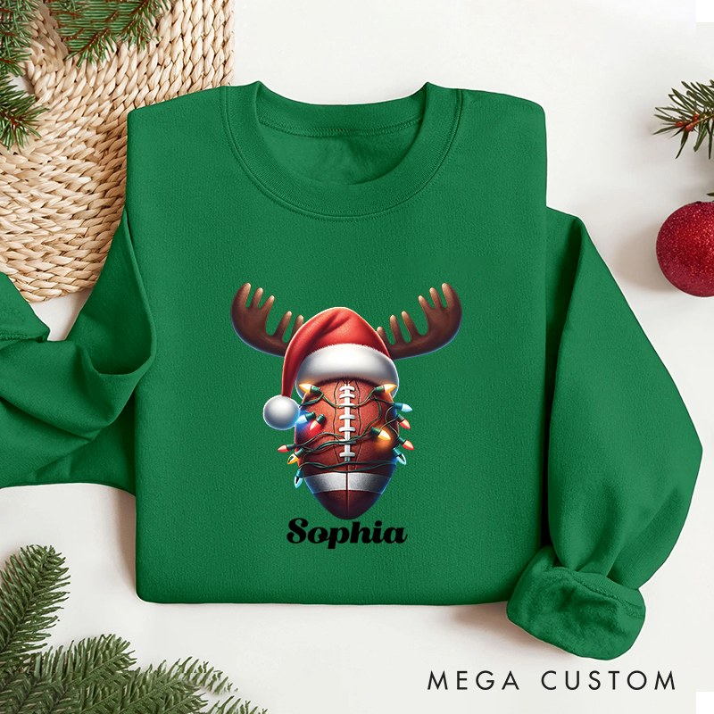 Personalized American Football Reindeer Design Christmas Sweatshirt with Custom Name