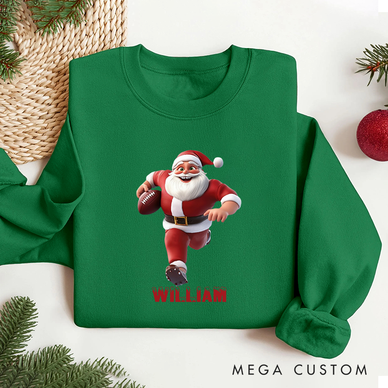 Personalized American Football Santa Christmas Sweatshirt with Custom Number for Festive Style with a Fun Twist