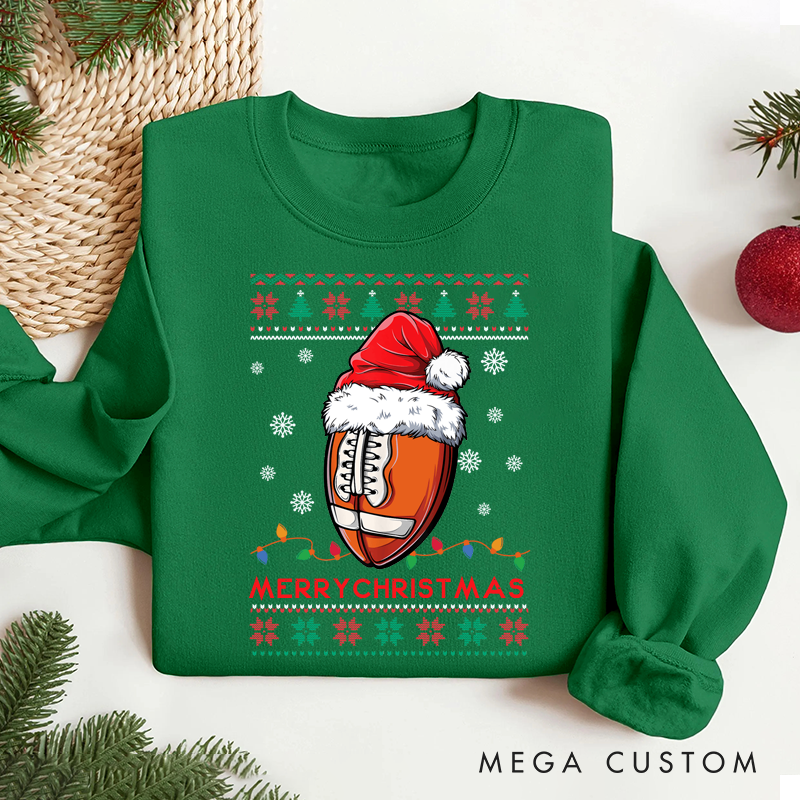 Personalized American Football Design Christmas Sweatshirt with Custom Text,Celebrate the Season in Style