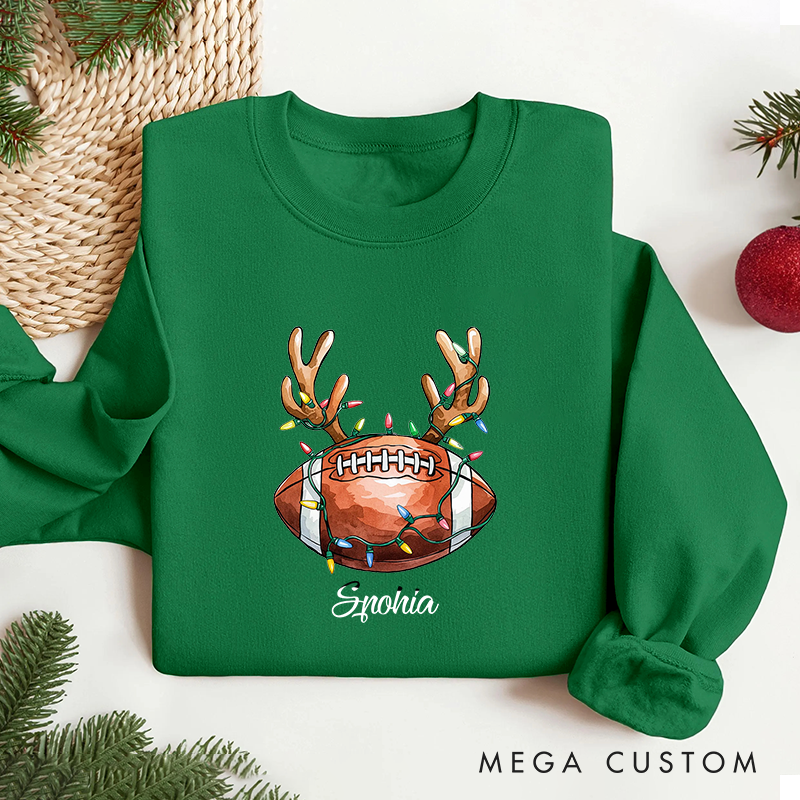 Personalized American Football Reindeer Christmas Sweatshirt with Custom Name for Holiday Cheer in Every Play